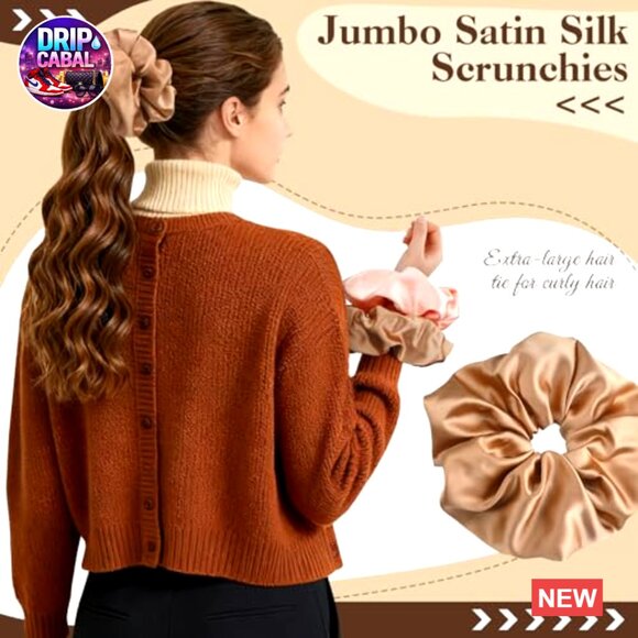 Jumbo Satin Silk Scrunchies Set Oversized Hair Ties For Thick Hair - Picture 2 of 7